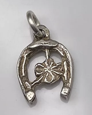 Vintage Old Sterling Silver Horseshoe Clover Good Luck Lucky Small 1/2” Charm • $9.99