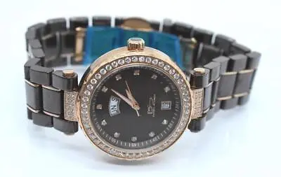$94 • Buy Wmns DANIEL STEIGER Diamond Rose Gold Tone Brown Ceramic SS Day Date Wristwatch