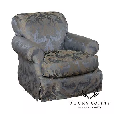 Custom Blue Damask Upholstered Living Room Chair • $695