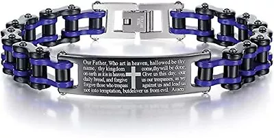 Mens Motorcycle Bike Link Chain Lord's Prayer English Cross Bracelet • $24.99
