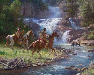 Encounter At The Falls By Martin Grelle Print 17x13 • $34.98