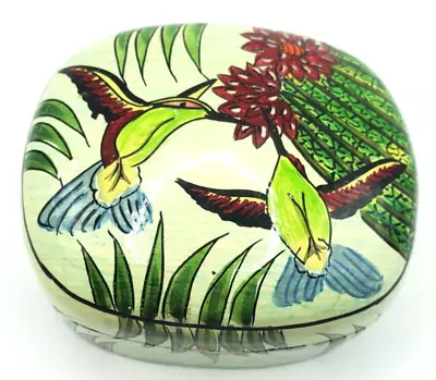 Vintage Paper Mache Trinket Box With Two Humming Birds Colorful  • $17.95