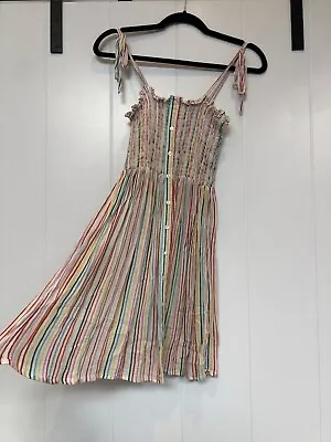 Rainbow Striped Strappy Summer Mini Dress Size 6 • £5.50
