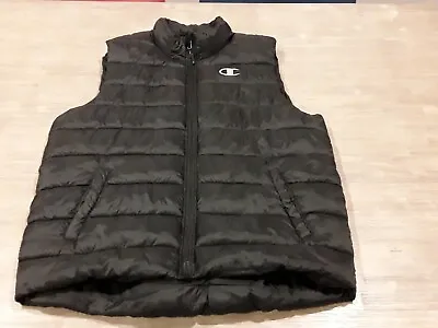 NICE CHAMPION Logo Black Puffer Down Vest Full Zip Up Jacket L Mens Size Large • $18.50