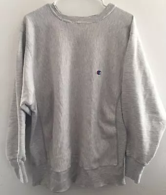 $32 • Buy Vtg Early 90s Champion Reverse Weave Mini Logo Crew Neck Gray Sweat Shirt READ