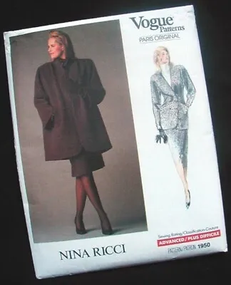 1980s Vogue Pattern NINA RICCI Paris Original SWING COAT Jacket Skirt UNCUT 34B • $24