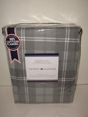 Tommy Hilfiger Maxwell Plaid Flannel Full Queen Duvet Cover Shams Set Gray White • $109