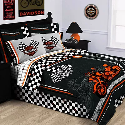 $9.95 • Buy Harley Davidson® Racing Flag Pillow Shams-Set Of 2 Shams-Black