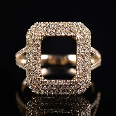 Custom Tri Halo Natural Diamond Ring Setting Emerald Cut 11x9MM 14K Yellow Gold • $750