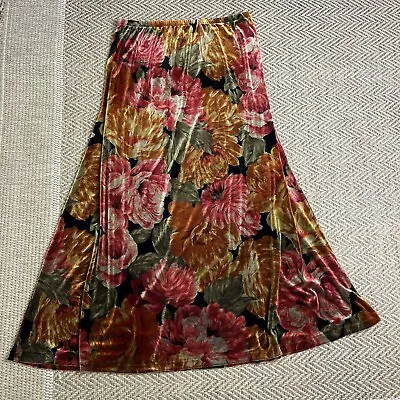 Boston Proper Vintage 90s Romantic Goth Floral Burnout Velvet Maxi Skirt Size 12 • $30