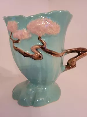 Roseville Ming Tree Vase Blue Green With Pink Flowers • $39.99