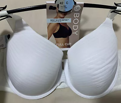 M&S BODY SHAPE DEFINE UNDERWIRED  NATURAL UPLIFT FULL CUP Bra In WHITE Size 42C • £14.99