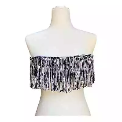 L*space Fringe Bikini Bandeau Top Black White Boho Festival Size Small • $25.99