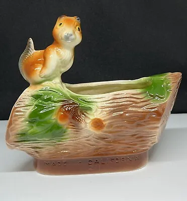 Art Pottery California Chipmunk On  A Log Acorns Brown Green  Planter #211 • $38