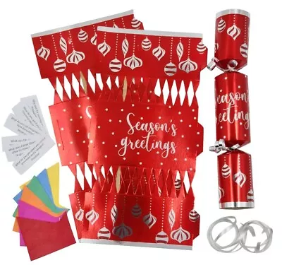 Christmas Cracker Kit 12 Make Your Own Crackers Hats Jokes RED BAUBLES  • £8.99