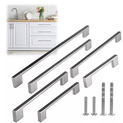 Modern Rectangular Brushed Nickel Kitchen Door Cabinet Pull Handles Hardware • $4.28