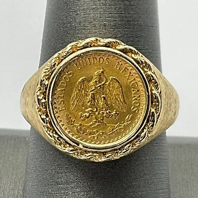 14k Yellow Gold 1945 Dos Pesos Mexican Gold Coin Ring Sz 9.5 (8PO-2085) • $1095