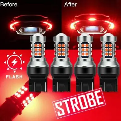 4PC 7443 7440 LED Red Strobe Flash Blinking Brake Stop Tail Parking Light Bulb L • $7.21