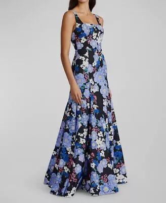 $895 Zac Posen Women's Black Floral Sleeveless Square Neck Gown Dress Size 10 • $286.78