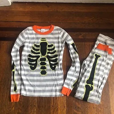 Hanna Andersson Halloween Skeleton Pajamas Size 160 US 14 Grey Stripes • $25