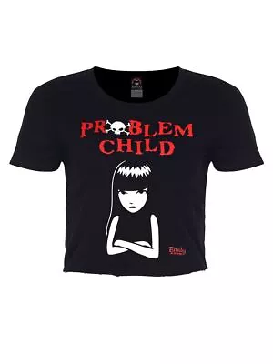 Emily The Strange Problem Child Ladies Black Cropped Raw Hem T-Shirt-XXL • $36.76