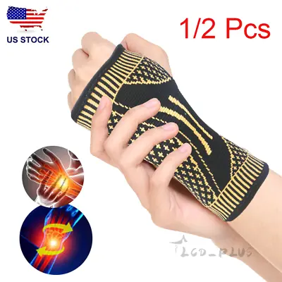 Copper Sports Wrist Hand Support Brace Splint Carpal Tunnel Sprain Arthritis US • $5.98