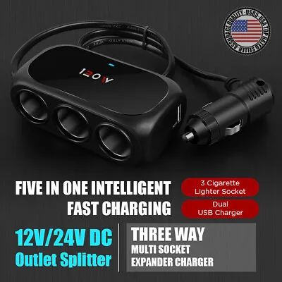 3 Socket Car Truck SUV Multi Cigarette Lighter Adapter Splitter Dual USB Charger • $9.59