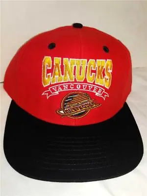 New Vancouver Canucks Mens OSFA Flatbrim Snapback Red Black Vintage Hockey Hat • $9.23
