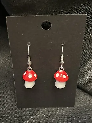 Mushroom Earrings Red Pierced Fairy Garden Cottage Magic Whimsy Woodland 3D • $5