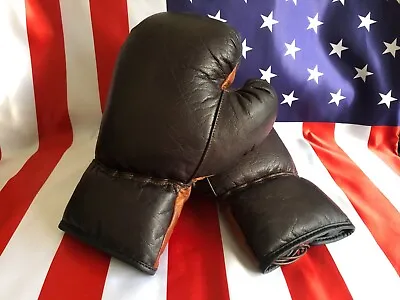 Vintage Brown Tan Leather 12oz Boxing Gloves With Leather Laces • $49.99
