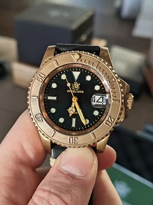 Steeldive Bronze 200 Meter Automatic Diver Watch Leather Strap Sapphire • $175