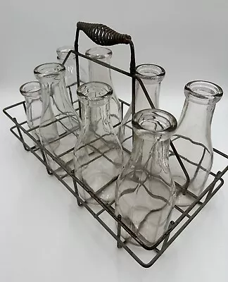 Antique Kalamazoo Michigan Metal Wire Milk / Bottle Crate With 8 Bottles • £66.49