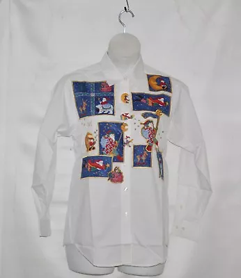 Quacker Factory Embroidered W Santa Shirt Size M White • $5.59