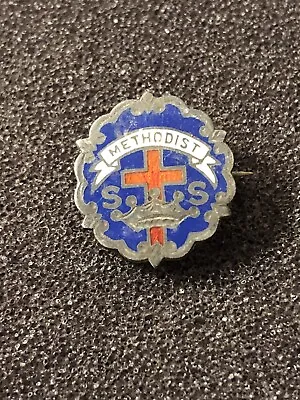 Antique Methodist Sunday School Little’s System Cross And Crown Blue Enamel Pin • $8