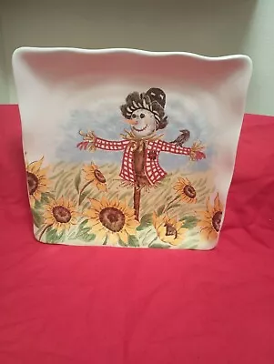 Maxcera Ceramics Sunflowers Square Scarecrow  Plate Platter  Hand Painted  • $17.99