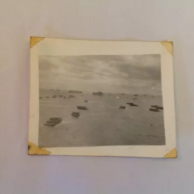 Vtg WWII Era B&W Apr 1 1945 Photograph D-Day At Okinawa Fleet At Landing Beach • $9.99