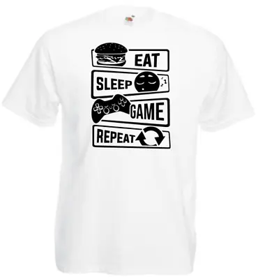 Eat Sleep Game Repeat T-shirt White Top Kids Men Ladies Gift Gaming Free P&p  • £9.49