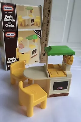 VTG Little Tikes Dollhouse Furniture Party Kitchen Island Set 2 Chairs + Box • $17.99