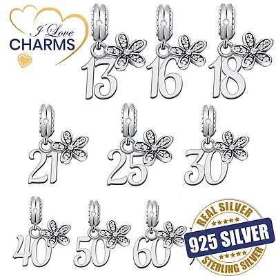 💝 13th 16th 18th 21st 30th 40th 50th 60th Birthday Charm 925 Sterling Silver • £13.94