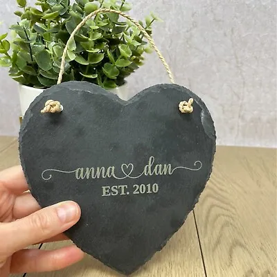 Personalised Slate Plaque Heart Shaped Plaque Engraved Valentines Gift 15x15cm • £11.99