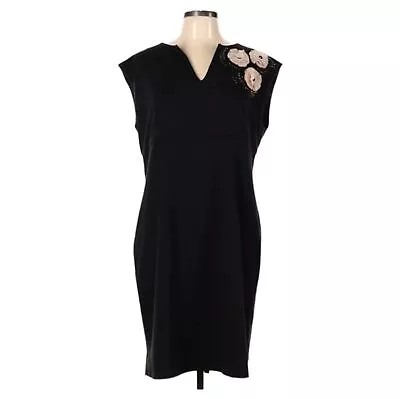 Madison Sheath Dress Size L Black Embroidery Floral Applique Beaded V-Neck • $24.95