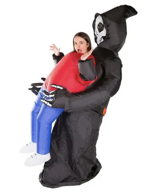 Adult Inflatable Grim Reaper Fancy Dress Costume Mens Halloween Skeleton Costume • £15