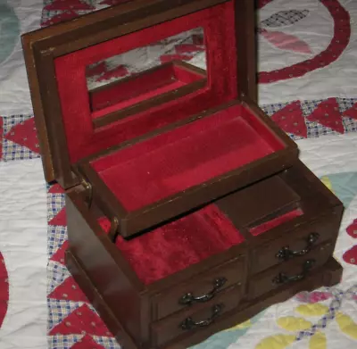 Vintage Musical (Beethoven's Fur Elis) Wooden Jewelry Box With Mirror - Japan • $14.99