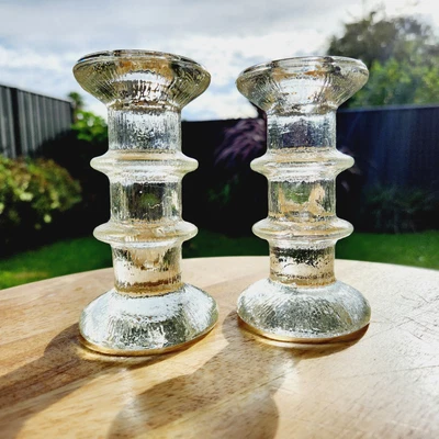 $59 • Buy Pair Of Glass 2 Ring Candle Holders By Luminarc 'Nordic' - Iittala Festivo Style