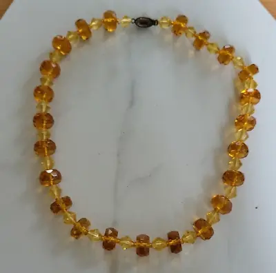 Vintage CZECH Yellow Orange Crystal Faceted Bead Necklace Signed Czechoslovakia • $24.85