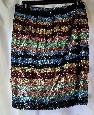 Sequin Skirt 10 Rainbow Soiree Striped Cocktail Party Glam ECI New York  • $11