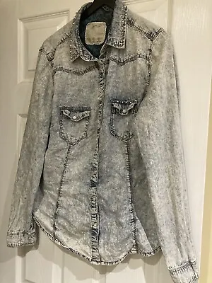 Atmosphere Acid Wash Studded Denim Shirt Size 12/14 • £5