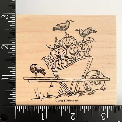 Stampin Up Halloween Smiles Pumpkins Crows Spider Wheelbarrow 2003 Rubber Stamp • $7.99