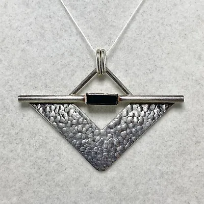 Vintage Finnish Modernist 925 Sterling Silver & Hematite Pendant 1994 Finland • $68