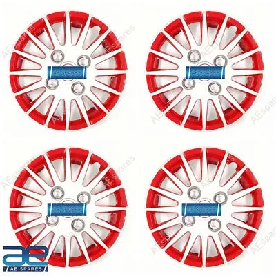 4 Pcs New Wheel Hub Caps Cover Plastic White Red 12-16  For Cars Universal GEc • $173.59